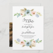Dusty Blue en Blush Photo Weddenschap Save the Dat Save The Date (Voorkant / Achterkant)