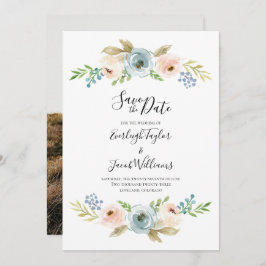 Dusty Blue en Blush Photo Weddenschap Save the Dat Save The Date