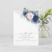 Dusty Blue en Blush Pink Floral Save the Date Aankondiging (Staand voorkant)