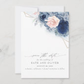 Dusty Blue en Blush Pink Floral Save the Date Aankondiging (Voorkant)