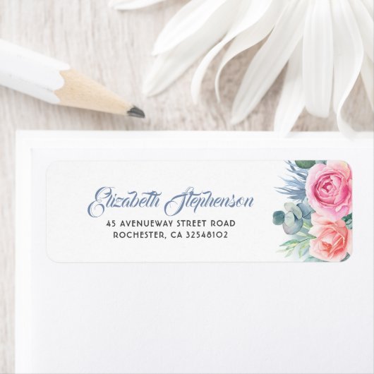 Dusty Blue en Blush Pink Floral Wedding Etiket (Insitu)
