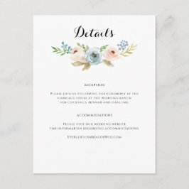 Dusty Blue en Blush Pink Floral Wedding Informatiekaartje