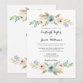 Dusty Blue en Blush Pink Floral Wedding Kaart (Voorkant / Achterkant)