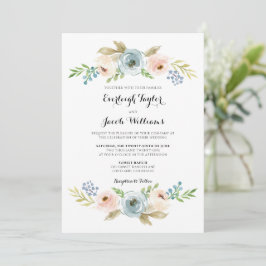 Dusty Blue en Blush Pink Floral Wedding Kaart