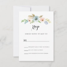 Dusty Blue en Blush Pink Floral Wedding RSVP Card