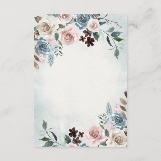 Dusty Blue en Blush Pink Mauve Floral Wedding Informatiekaartje (Achterkant)