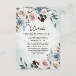 Dusty Blue en Blush Pink Mauve Floral Wedding Informatiekaartje