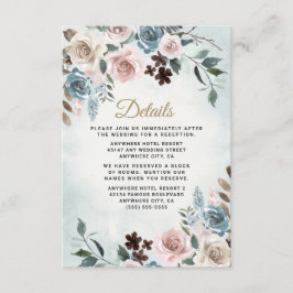 Dusty Blue en Blush Pink Mauve Floral Wedding Informatiekaartje