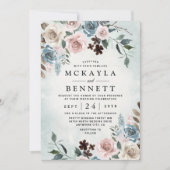 Dusty Blue en Blush Pink Mauve Floral Wedding Kaart (Voorkant)