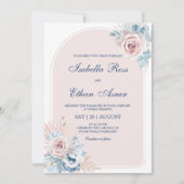 Dusty Blue en Blush Pink Wedding Kaart (Voorkant)