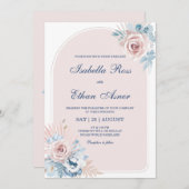 Dusty Blue en Blush Pink Wedding Kaart (Voorkant / Achterkant)