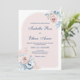 Dusty Blue en Blush Pink Wedding Kaart