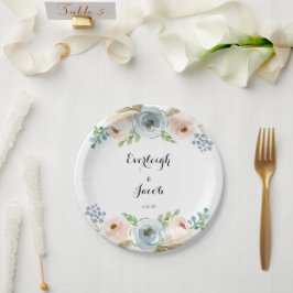 Dusty Blue en Blush Pink Wedding Papieren Bordje