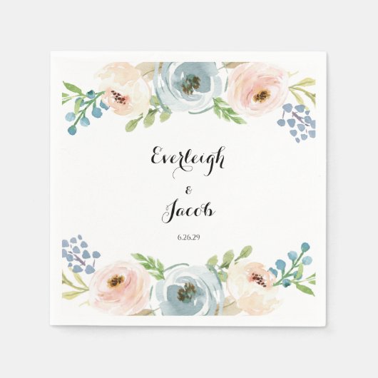 Dusty Blue en Blush Pink Wedding Servet (Voorkant)