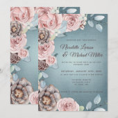 Dusty Blue en Blush Pink Woodland Wedding Kaart (Voorkant / Achterkant)