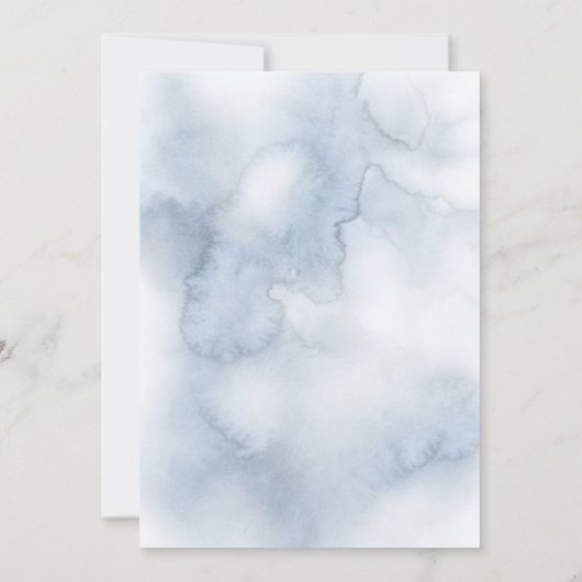 Dusty Blue en Blush Tropical Beach Bruiloft Kaart (Achterkant)