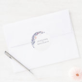 Dusty Blue en Blush Waterverf Flowers Bruiloft Ronde Sticker (Envelop)