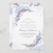 Dusty Blue en Blush Waterverven - Bloemenbruiloft Kaart (Voorkant / Achterkant)