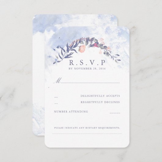Dusty Blue en Blush Wedding RSVP (Voorkant / Achterkant)