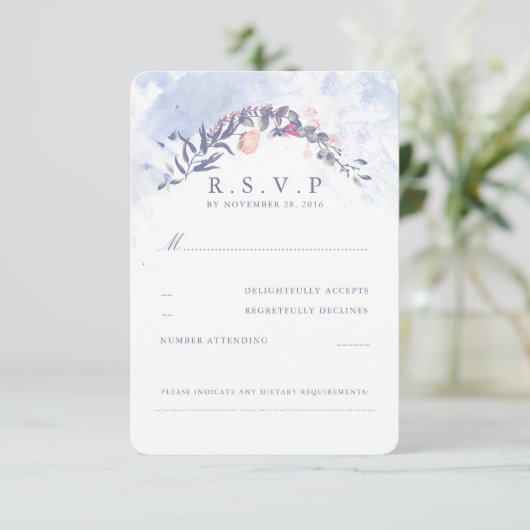 Dusty Blue en Blush Wedding RSVP (Staand voorkant)