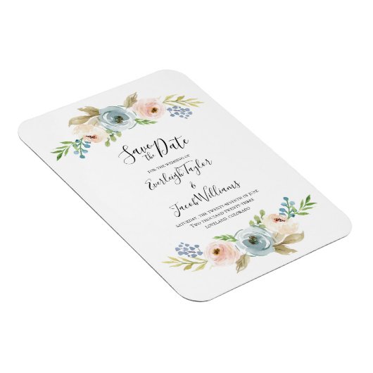 Dusty Blue en Blush Wedding Save the Date Magnet Magneet (Rechterzijde)