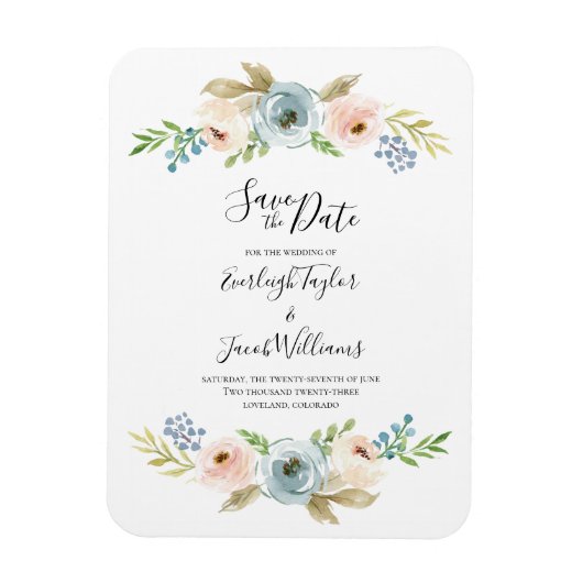Dusty Blue en Blush Wedding Save the Date Magnet Magneet (Verticaal)