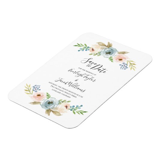 Dusty Blue en Blush Wedding Save the Date Magnet Magneet (Linkerzijde)