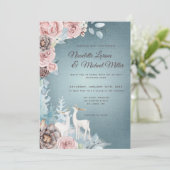 Dusty Blue en Blush Woodland Winter Wedding Kaart (Staand voorkant)