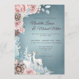 Dusty Blue en Blush Woodland Winter Wedding Kaart
