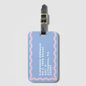 Dusty Blue en Bord Pink Squiggle met Tekst Bagagelabel (Voorkant (verticaal))