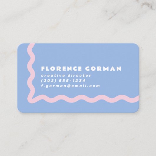 Dusty Blue en Bord Pink Wavy Lijst Visitekaartje (Voorkant)