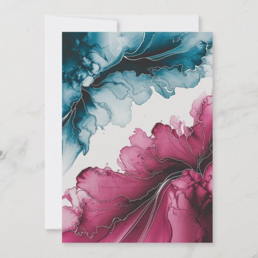 Dusty Blue en Bourgogne Alcohol Ink Couples Douche Kaart (Achterkant)