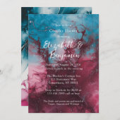 Dusty Blue en Bourgogne Alcohol Ink Couples Douche Kaart (Voorkant / Achterkant)