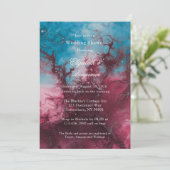 Dusty Blue en Bourgogne Alcohol Ink Trouwdouche Kaart (Staand voorkant)