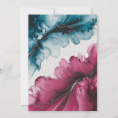 Dusty Blue en Bourgogne Alcohol Ink Trouwdouche Kaart (Achterkant)