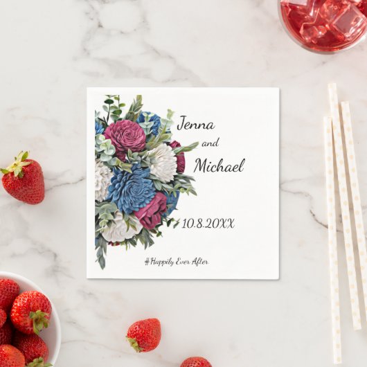 Dusty Blue en Bourgogne bloemetjesservet Servet (Insitu)