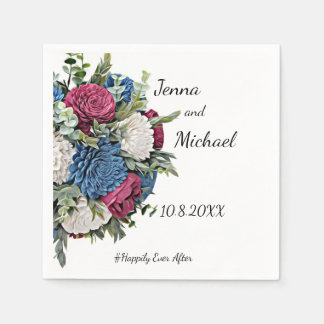 Dusty Blue en Bourgogne bloemetjesservet Servet