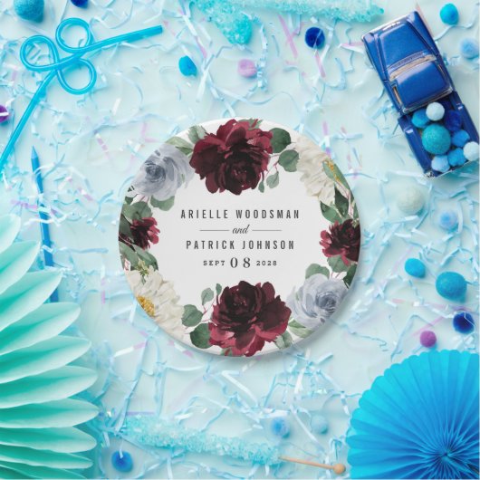 Dusty Blue en Bourgondië Cranberry Herfst Event Papieren Bordje (Feest)