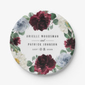 Dusty Blue en Bourgondië Cranberry Herfst Event Papieren Bordje (Voorkant)