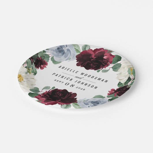 Dusty Blue en Bourgondië Cranberry Herfst Event Papieren Bordje (Gekanteld)