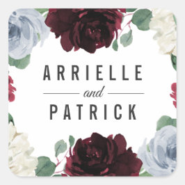 Dusty Blue en Bourgondië Cranberry herfstbruiloft Vierkante Sticker