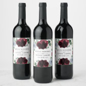 Dusty Blue en Bourgondië Cranberry herfstbruiloft Wijn Etiket (Flessen)