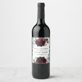 Dusty Blue en Bourgondië Cranberry herfstbruiloft Wijn Etiket (Voorkant)