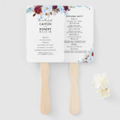 Dusty Blue en Bourgondië Floral bruiloft programma Handwaaier (Voorkant en achterkant)