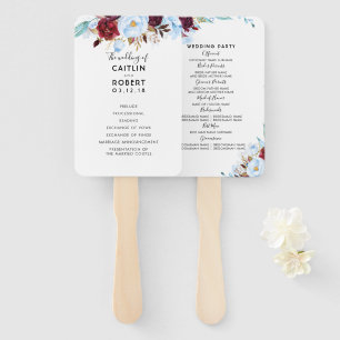 Dusty Blue en Bourgondië Floral bruiloft programma Handwaaier
