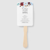 Dusty Blue en Bourgondië Floral bruiloft programma Handwaaier (Voorkant)