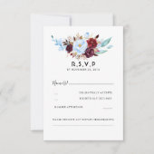 Dusty Blue en Bourgondië Floral bruiloft RSVP (Voorkant)