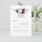 Dusty Blue en Bourgondië Floral bruiloft RSVP (Staand voorkant)