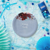 Dusty Blue en Bourgondië Floral Waterverf Papieren Bordje (Feest)