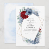 Dusty Blue en Bourgondië Red Floral Vrijgezellenfe Kaart (Voorkant / Achterkant)
